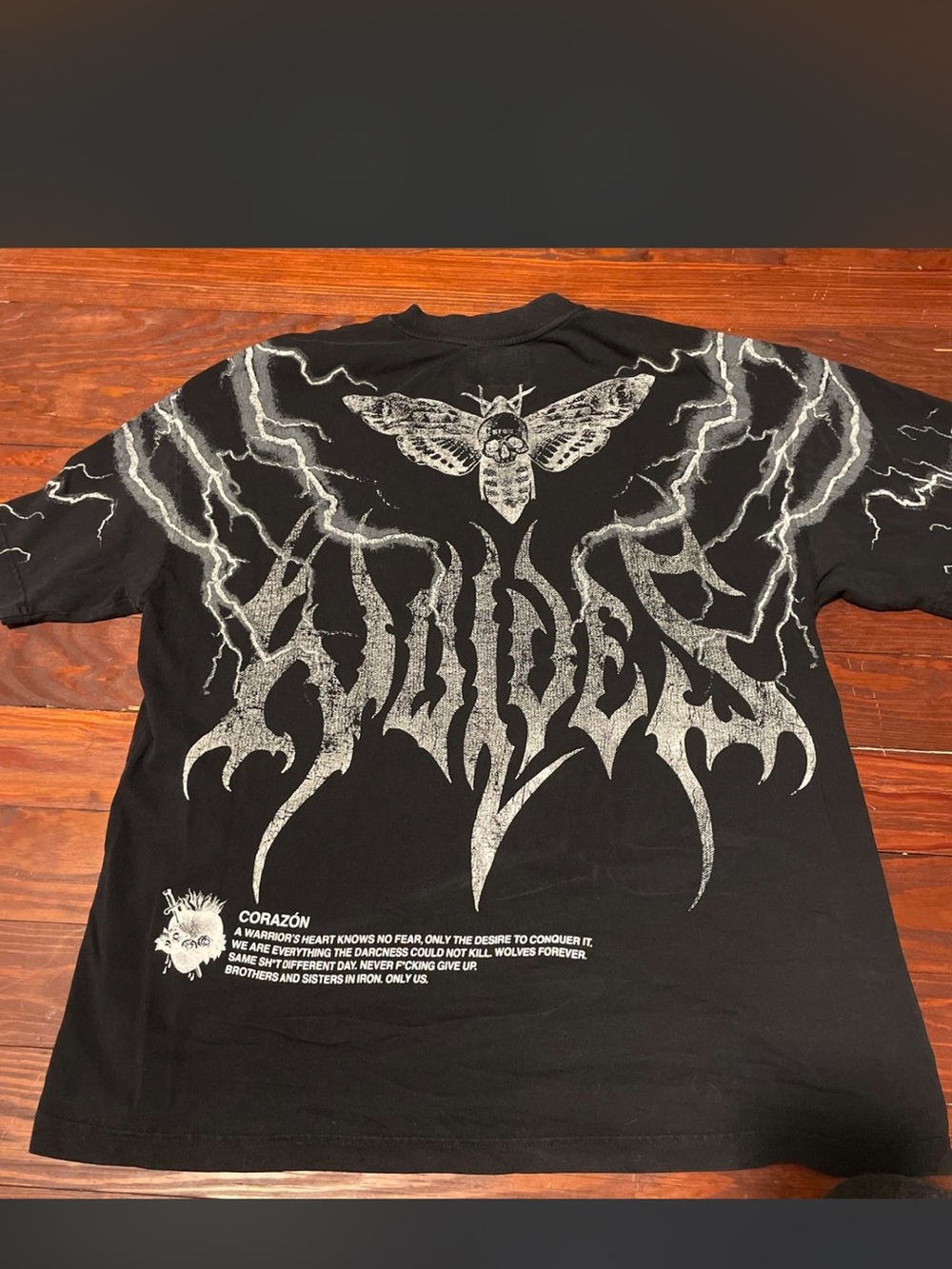 Darc Sport Black Tee with Silver Moth & Lightning Back Graphic